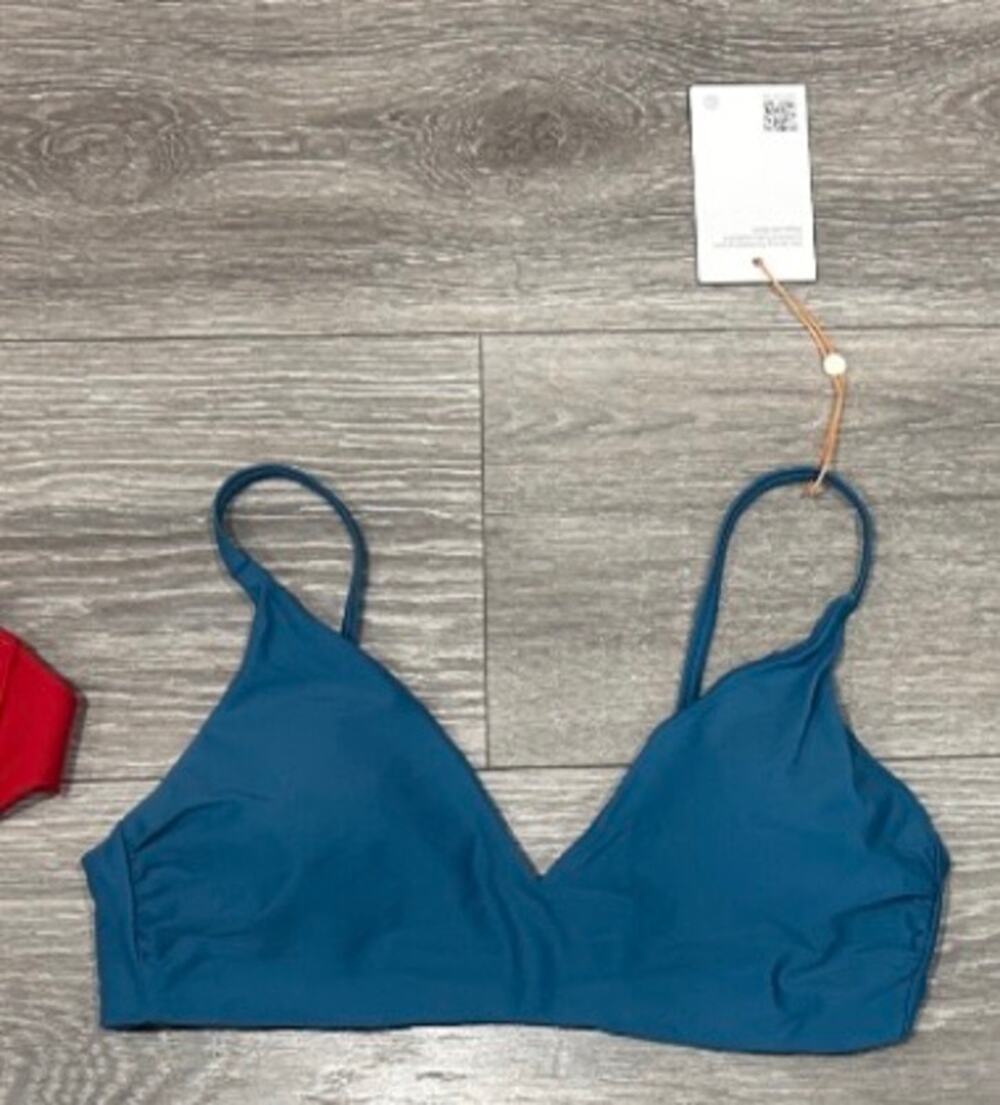 New Quince Italian V-neck Bikini Top in Teal Size Medium